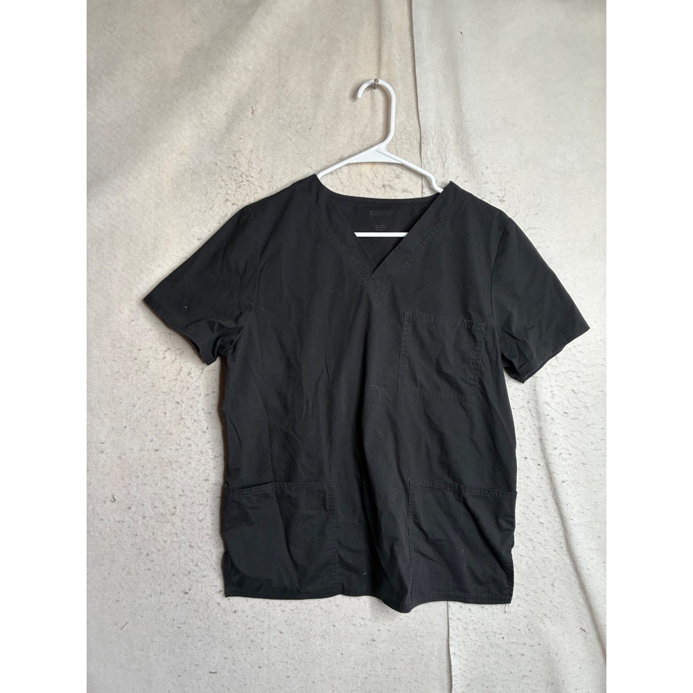 Scrubstar Mens V-Neck Scrub Top Black Short Sleeve 3-Pocket WM00T872 Size S